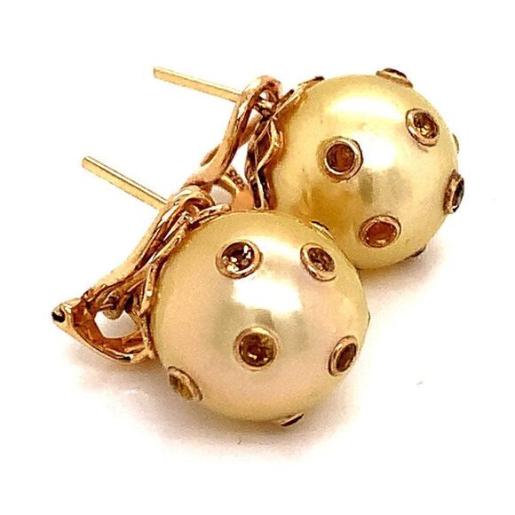 South Sea Pearl Sapphire Earrings 14k Gold 11.33 mm Certified $5,950 113478 - Picture 12 of 16